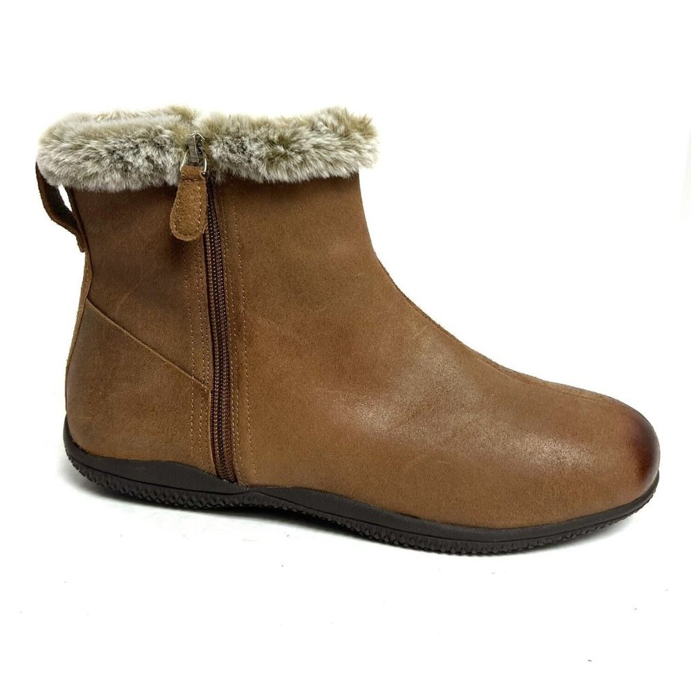 SoftWalk Tan Fur-Trimmed Ankle Booties